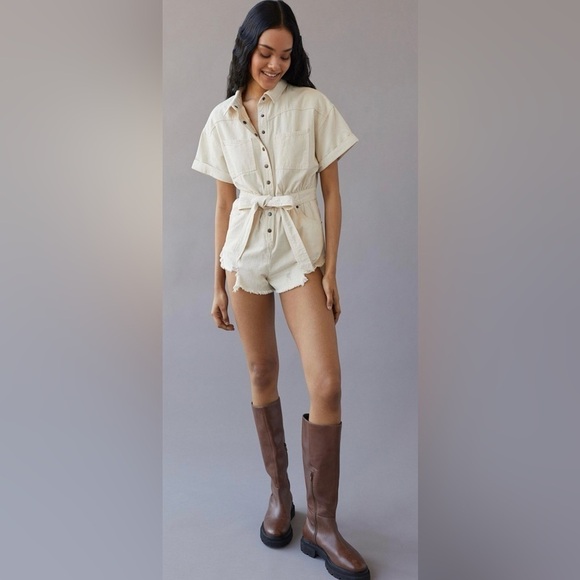 BDG Pants - Urban Outfitters BDG Devin Distressed Denim Cream Romper